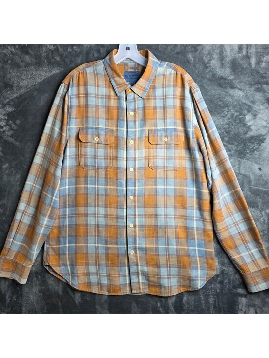 Lucky Brand Other - Lucky Brand men's long sleeve plaid flannel blue and mustard yellow  Sz Large.